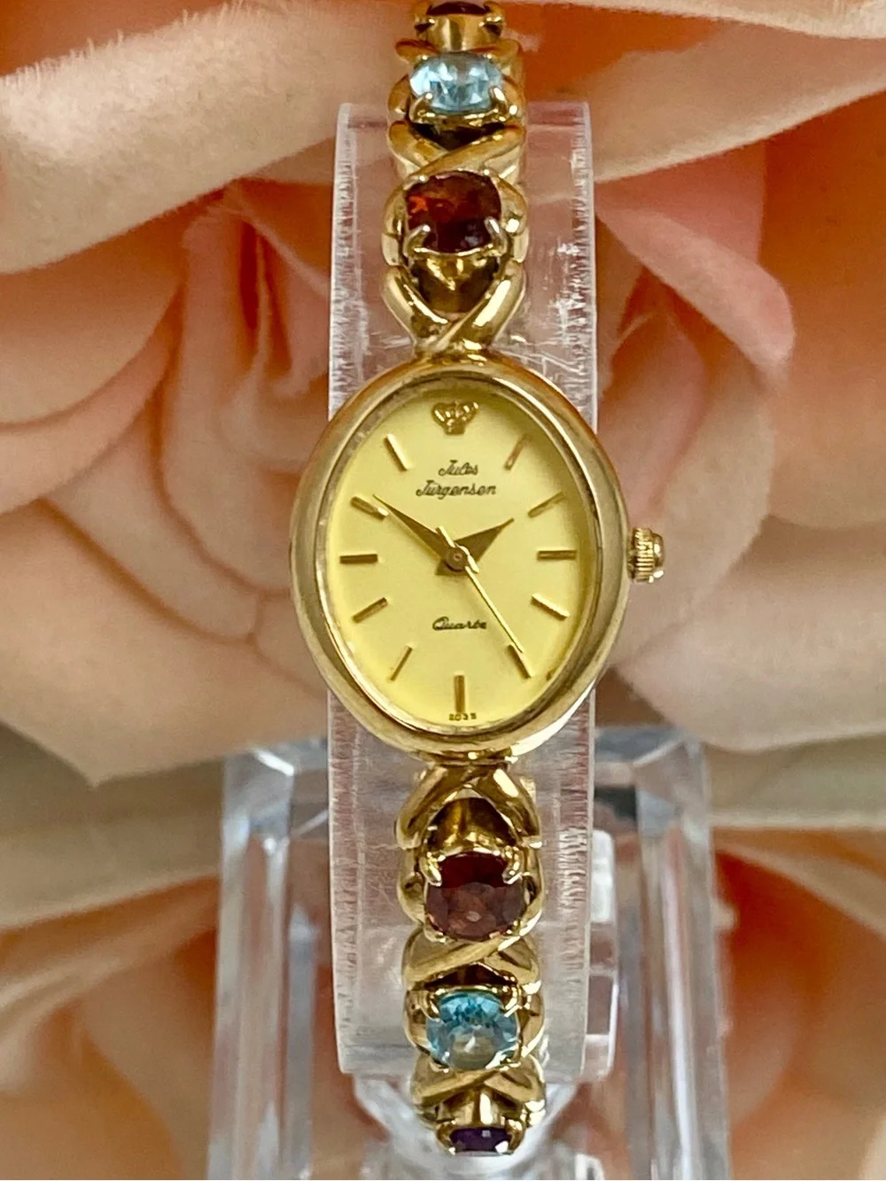 Vintage Jules Jurgensen Gemstone Accented Band Dainty Ladies Cocktail Watch